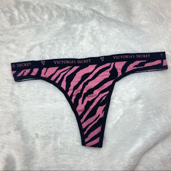 NWT Victoria’s Secret Pink Black Zebra Print Logo Cotton Thong - Picture 7 of 11